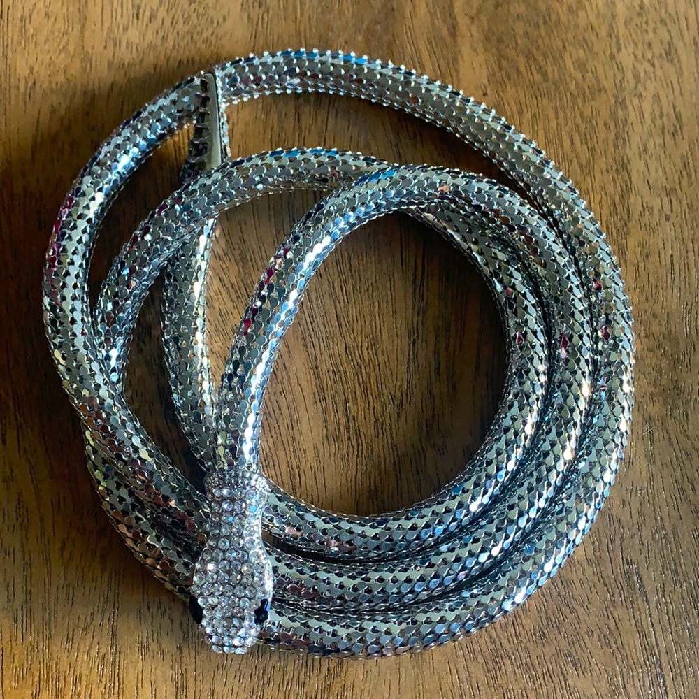Long Silver Slithering Snake Charmer Rhinestone Retro Magnet Wrap Belt/Necklace